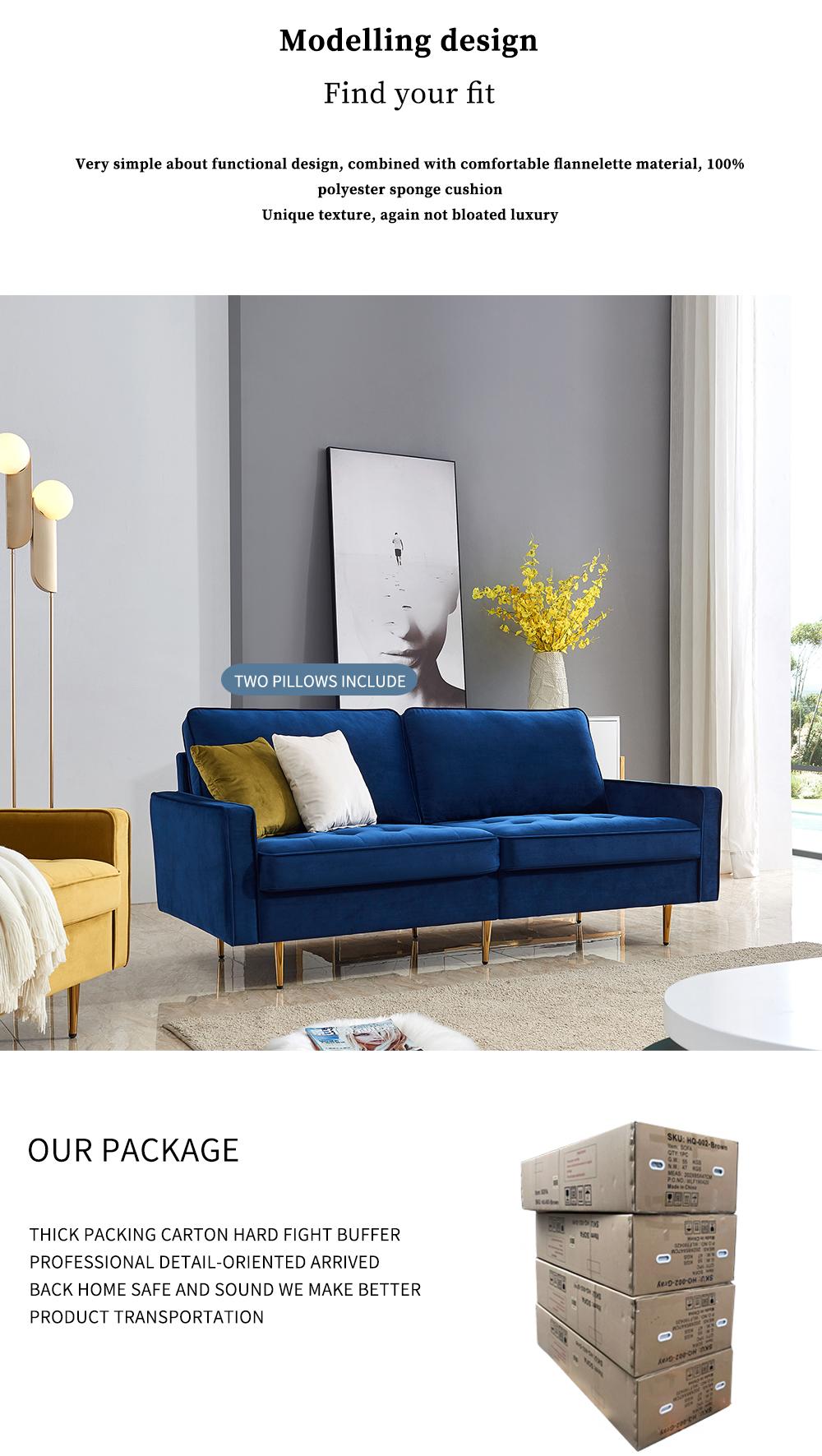 Modern Velvet fabric sofa 71" - Blue