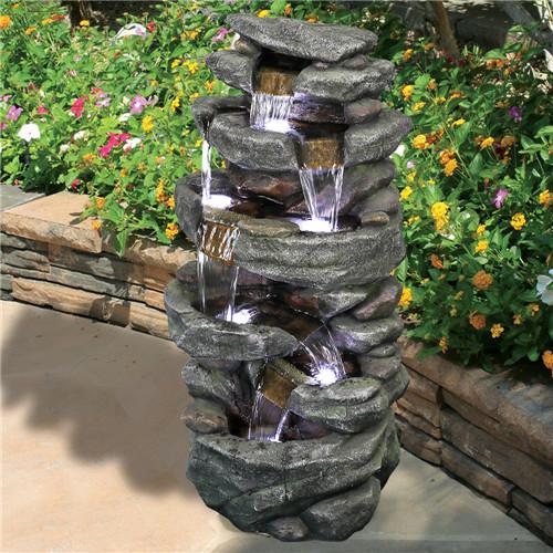 40.5inches High Rocks Outdoor Water Fountain with LED Lights