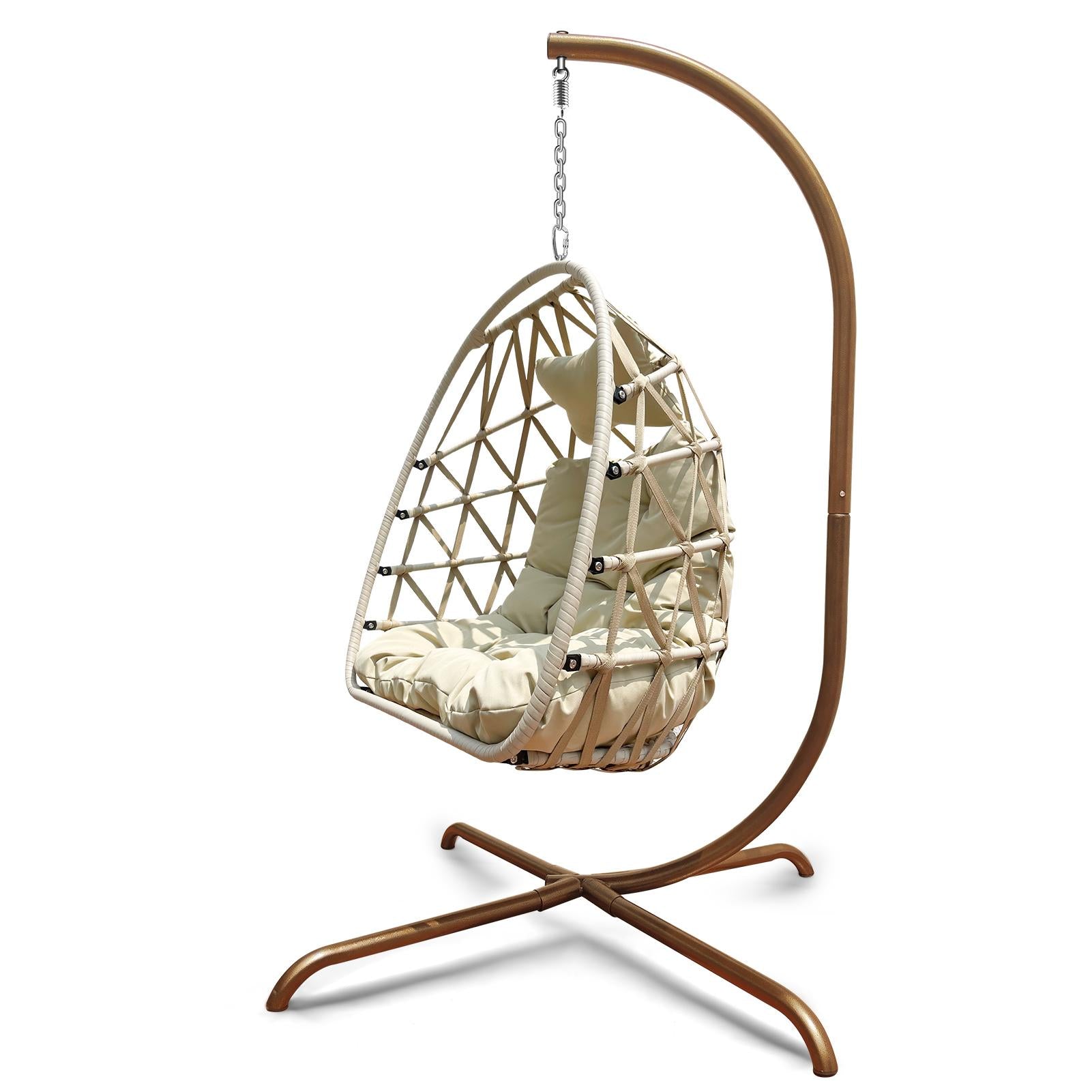 Swing Egg Chair with Stand Indoor Outdoor Rattan Basket Hanging Chair