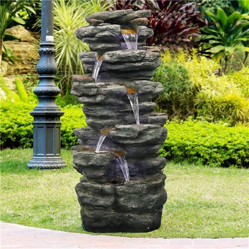 40inches High Rock Outdoor Cascading Waterfall with LED Lights, Soothing Tranquility for Home Decor