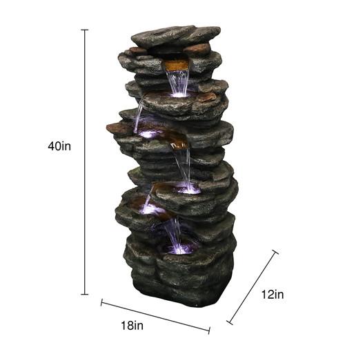 40inches High Rock Outdoor Cascading Waterfall with LED Lights, Soothing Tranquility for Home Decor