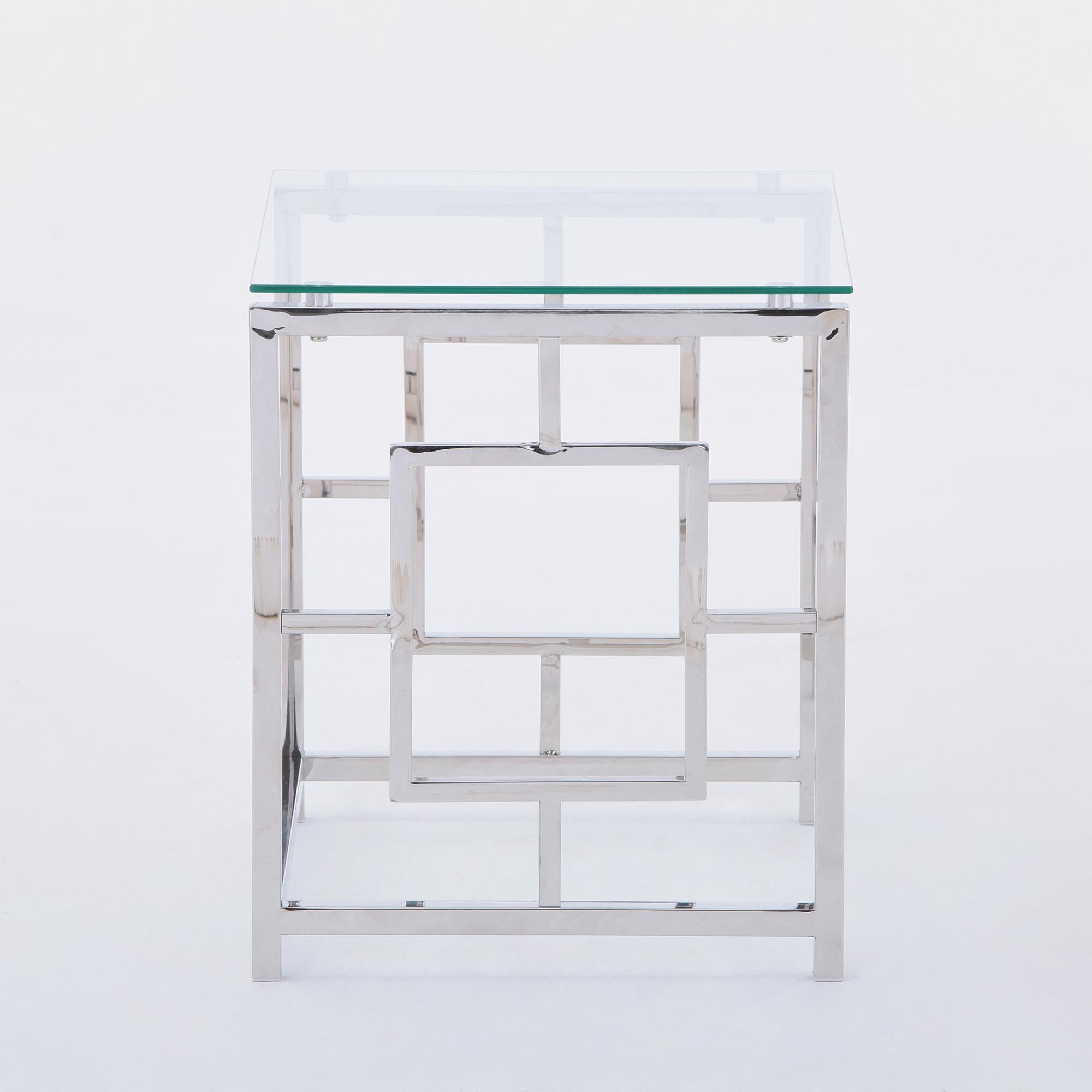 3 Pieces Silver Square Nesting Glass End Tables