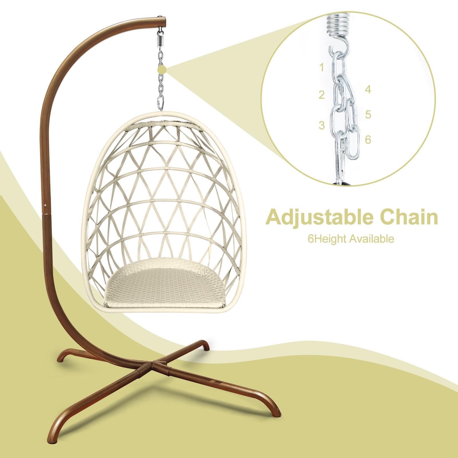 Swing Egg Chair with Stand Indoor Outdoor Rattan Basket Hanging Chair