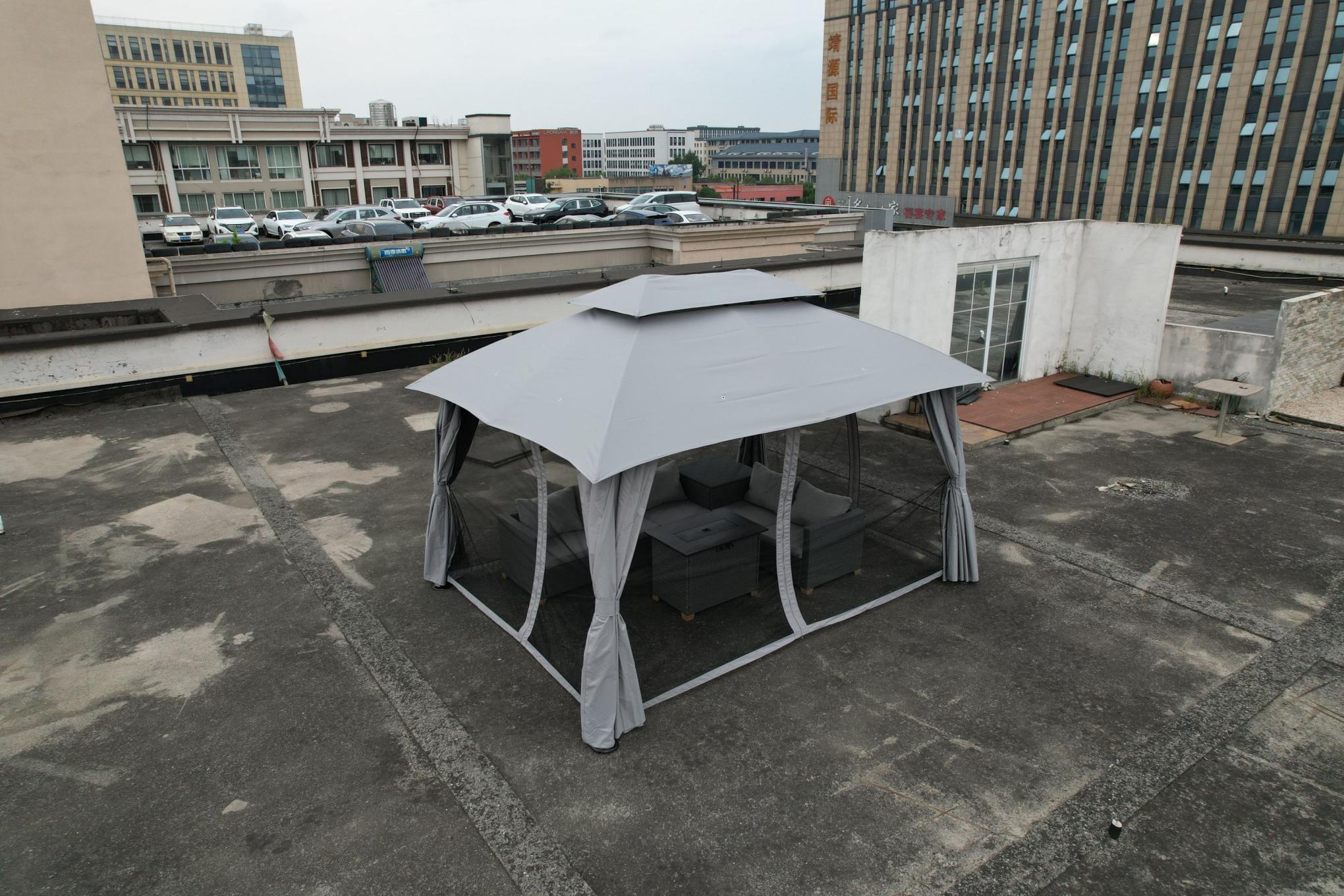 10x13 Ft  Outdoor Gazebo Canopy with Mosquito Netting and Curtains