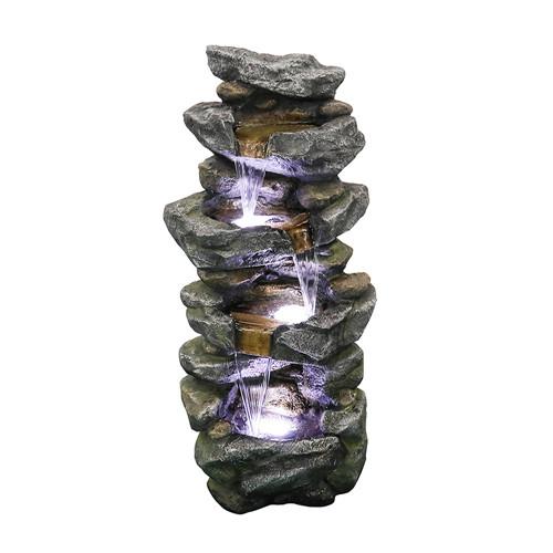 40inches High Stacked Simulated Rock Water Fountain with LED Lights