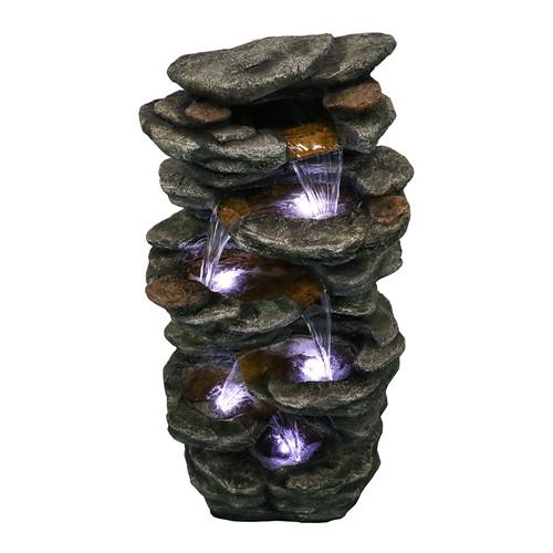 40inches High Rock Outdoor Cascading Waterfall with LED Lights, Soothing Tranquility for Home Decor