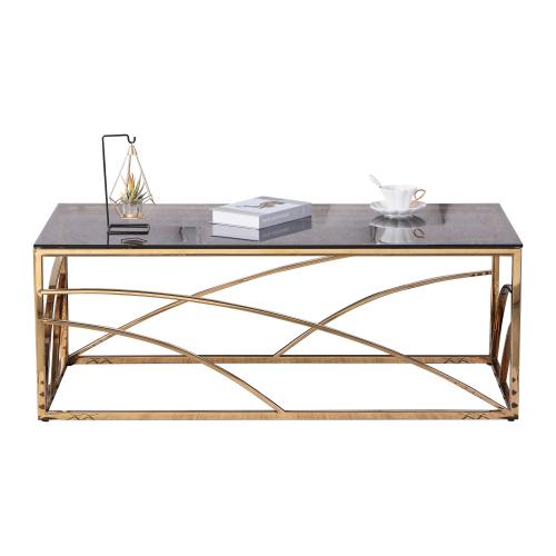 Stainless Steel Rectangular Accent Glass Coffee Table for Living Room- 46.8" Modern Sleek Center Tab