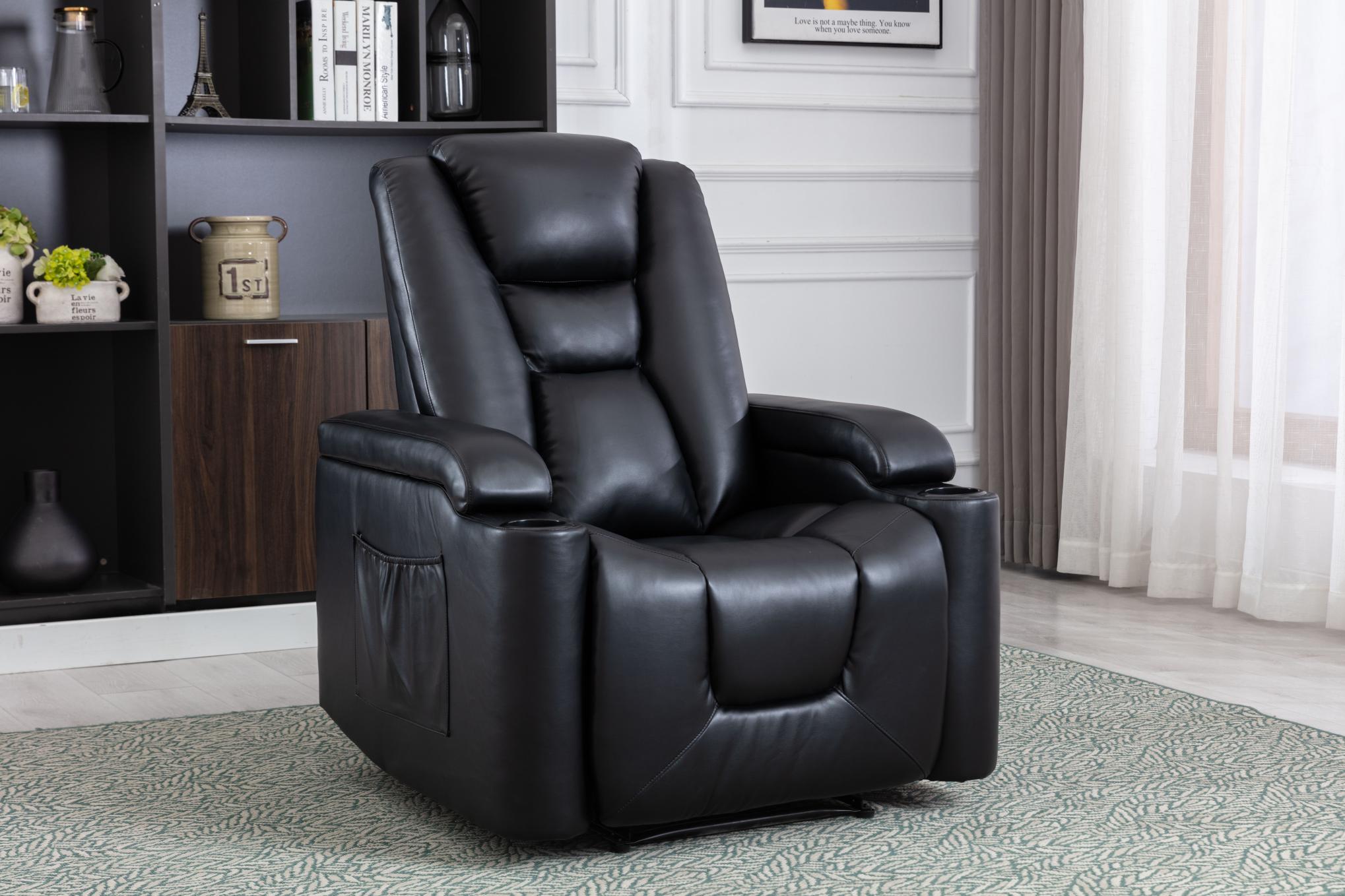 Power Recliner Chair Classic with Traditional Luxurious PU Leather luster, and Electric Headrest & two Cupholders, Sofa for living room&bed room