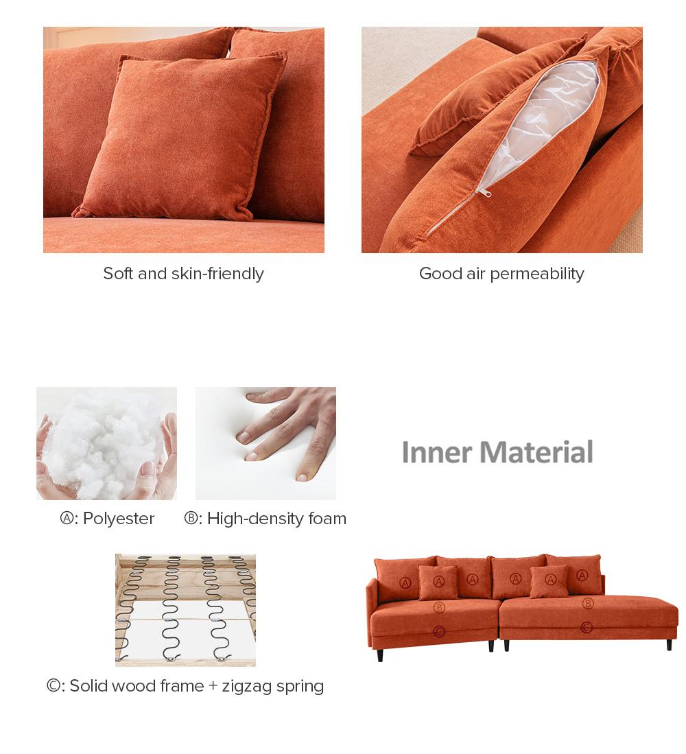 Modern Style Sectional polyester Sofa with Right Hand Facing Chaise , Orange