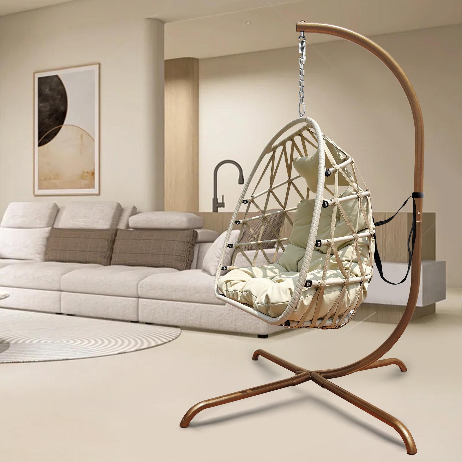 Swing Egg Chair with Stand Indoor Outdoor Rattan Basket Hanging Chair