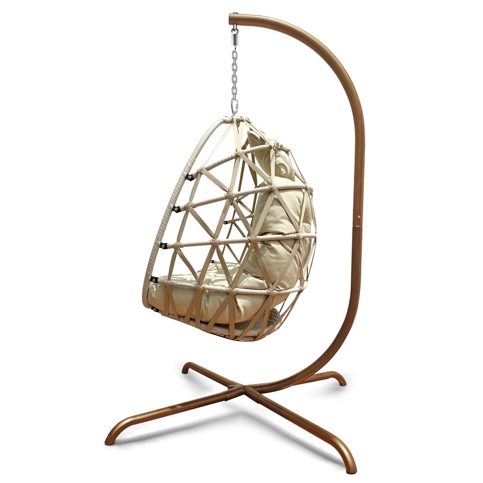 Swing Egg Chair with Stand Indoor Outdoor Rattan Basket Hanging Chair