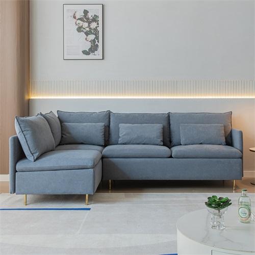 Modular L-shaped Corner sofa ,Left Hand Facing Sectional Couch, Grey Cotton Linen-90.9''