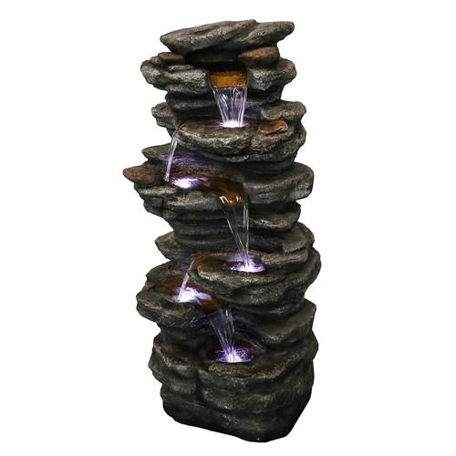 40inches High Rock Outdoor Cascading Waterfall with LED Lights, Soothing Tranquility for Home Decor