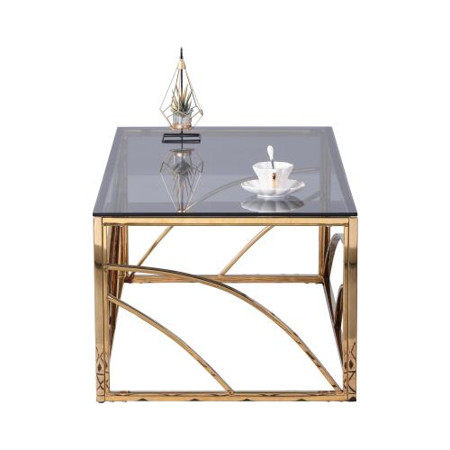 Stainless Steel Rectangular Accent Glass Coffee Table for Living Room- 46.8" Modern Sleek Center Tab