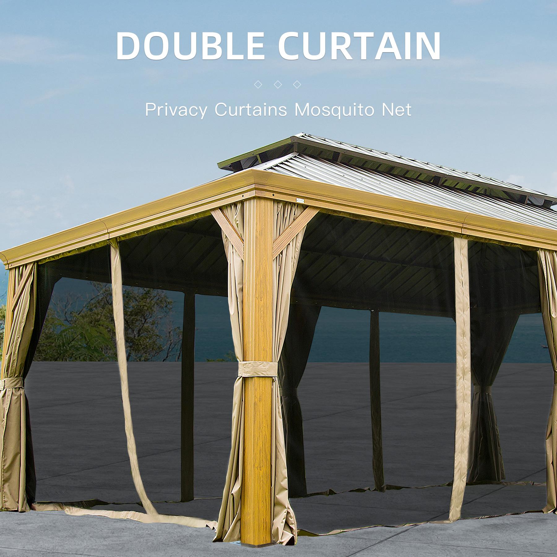 Domi Hardtop Gazebo Outdoor Aluminum Roof Canopy With Mosquito Netting and Curtains