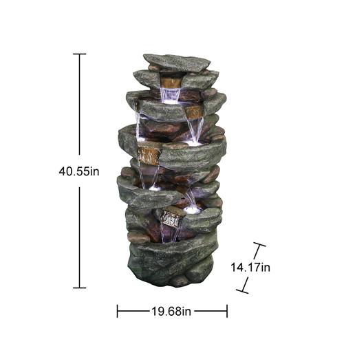 40.5inches High Rocks Outdoor Water Fountain with LED Lights