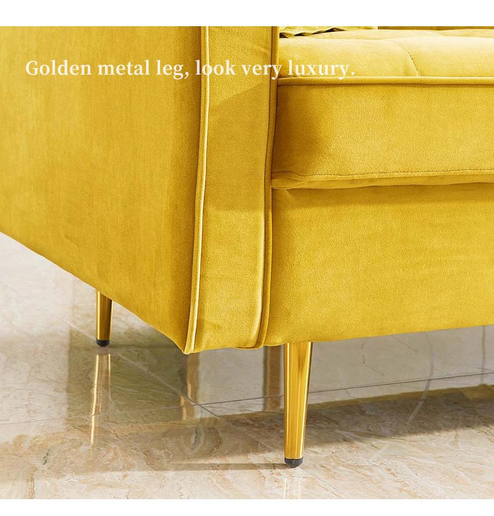 Modern Velvet fabric sofa 71" - Yellow