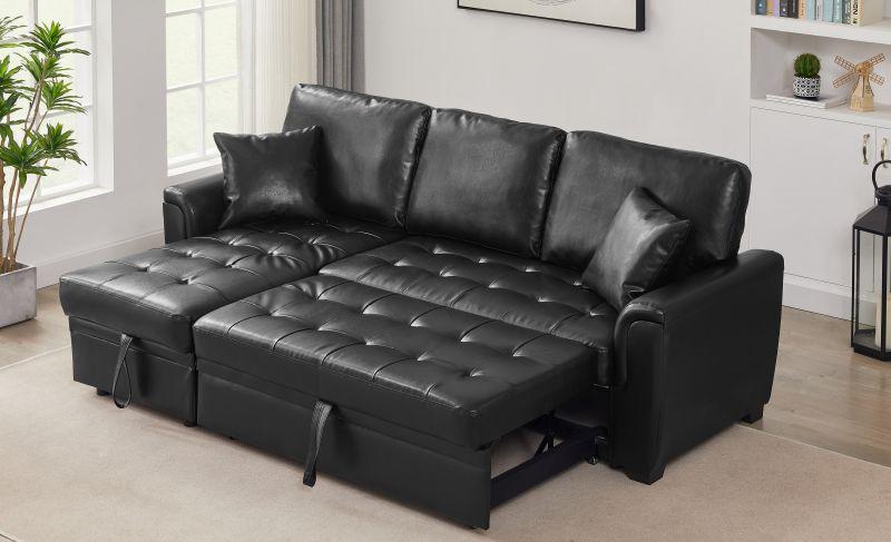 PU Leather Storage Sofa Bed Tufeted Cushion for Living Room