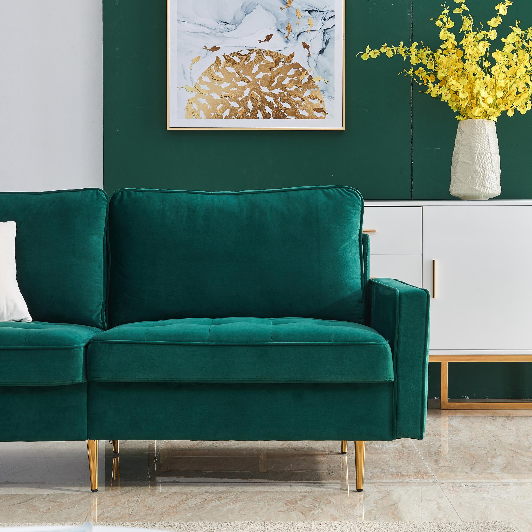 Modern Velvet fabric sofa 71" - Emerald