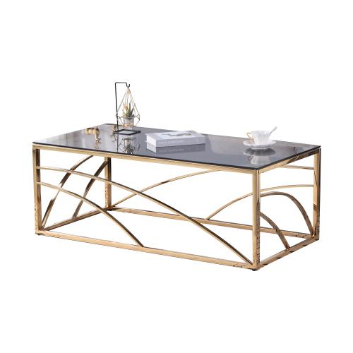 Stainless Steel Rectangular Accent Glass Coffee Table for Living Room- 46.8" Modern Sleek Center Tab